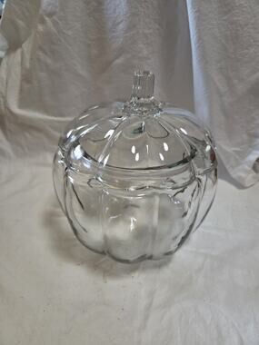 Pumpkin Shaped Glass Candy Jar with Lid for Fall Food Storage Decor